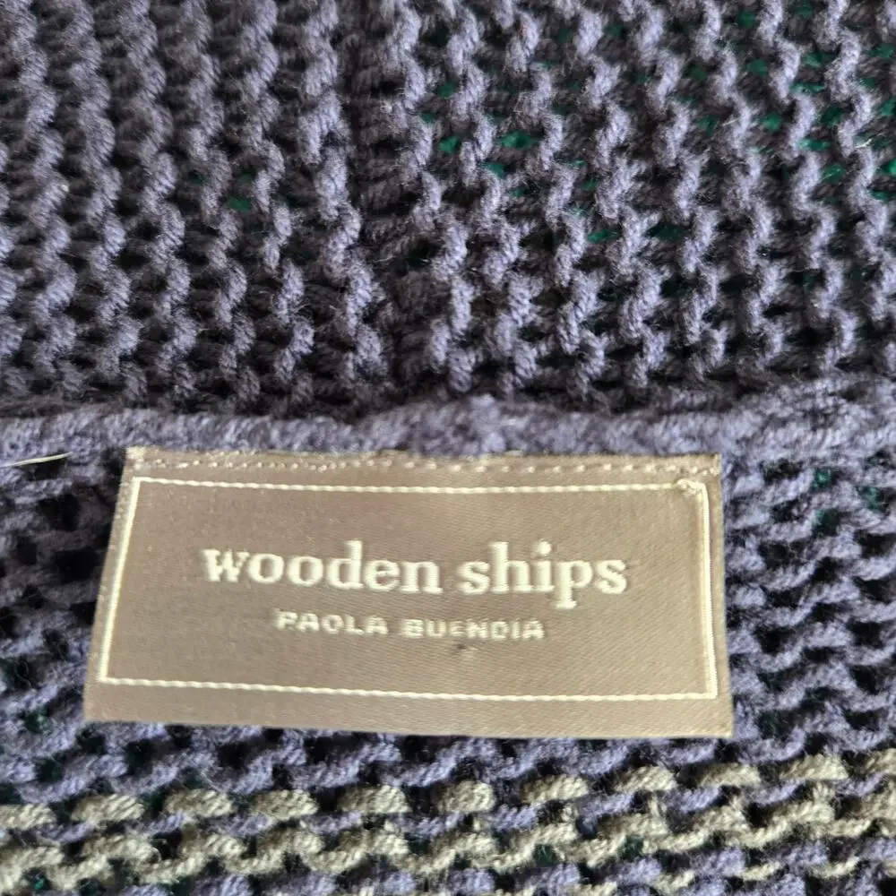 Wooden Ships Open Knit Cardigan Open front Striped Blue Lightweight Women M/L
